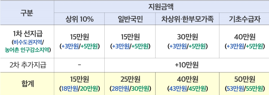 민생회복 소비쿠폰 지원금액